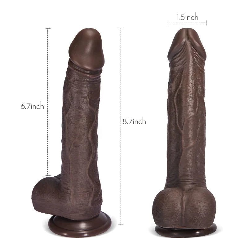 Black Warrior 8.7-Inch Remote Control 5 Thrusting 10 Vibrating Rotating Dildo in Dark Brown - OORGA