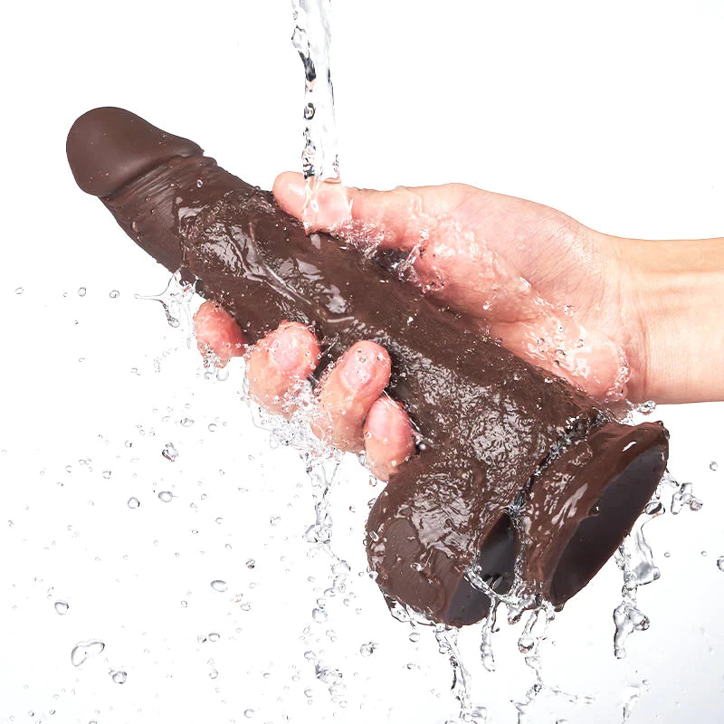 Black Warrior 8.7-Inch Remote Control 5 Thrusting 10 Vibrating Rotating Dildo in Dark Brown - OORGA