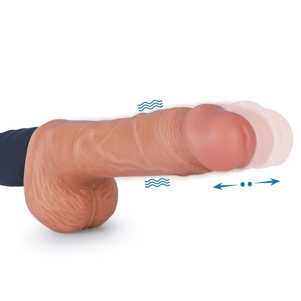 LOVEBEAR Vibrating 3 Rotation Telescopic Wriggle Black Handle Big Dildo - OORGA